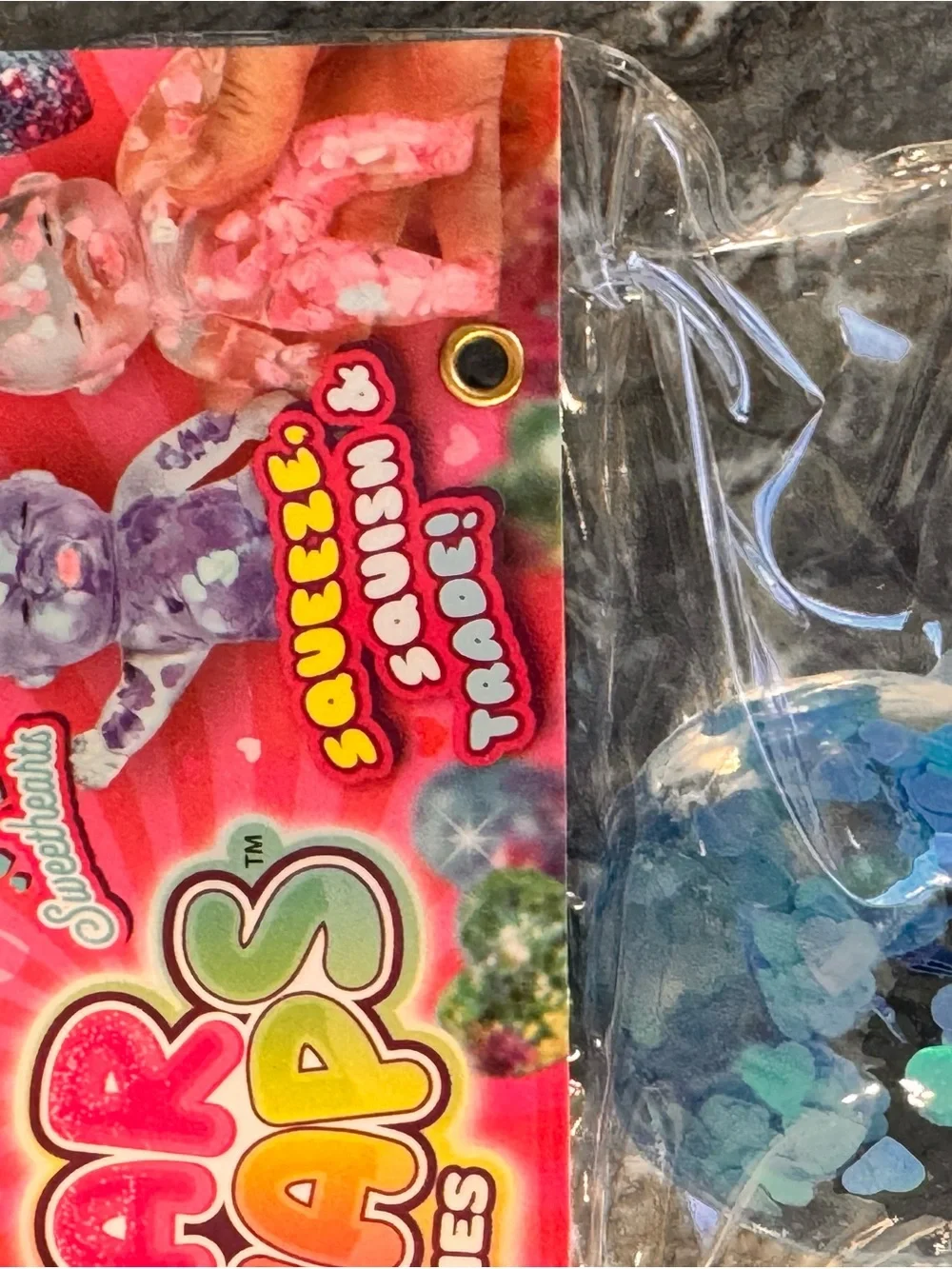 ORB Sugar Swaps Onesies Sweethearts Blue Heart Confetti Authentic Squishy NWT